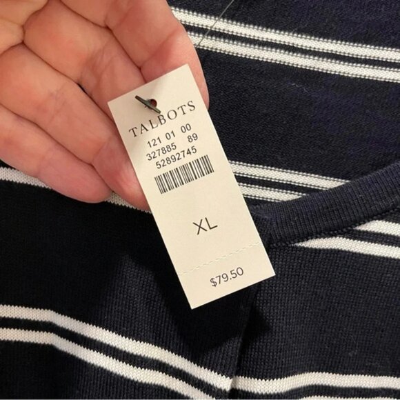 Talbots Navy & White Striped Lightweight Cardigan Sweater Womens Size XL NWT - Picture 3 of 7